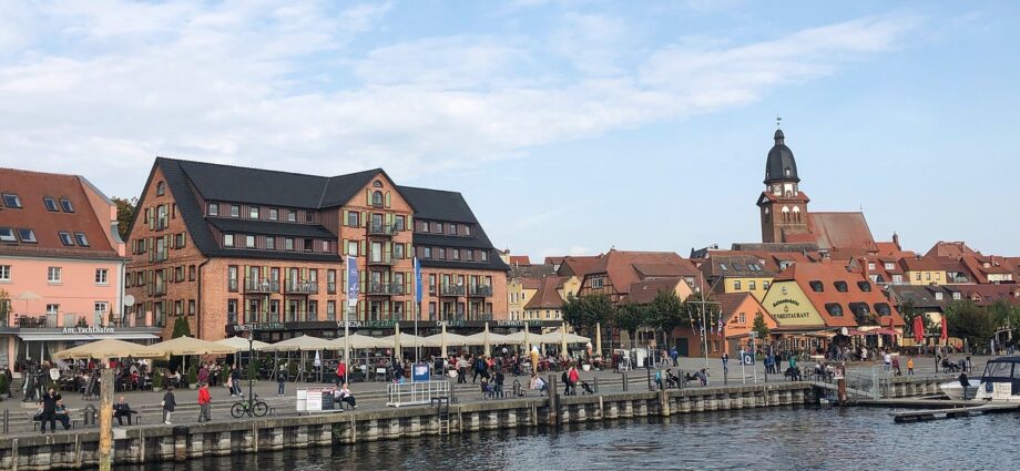 waren mueritz, city port, views of st mary's church