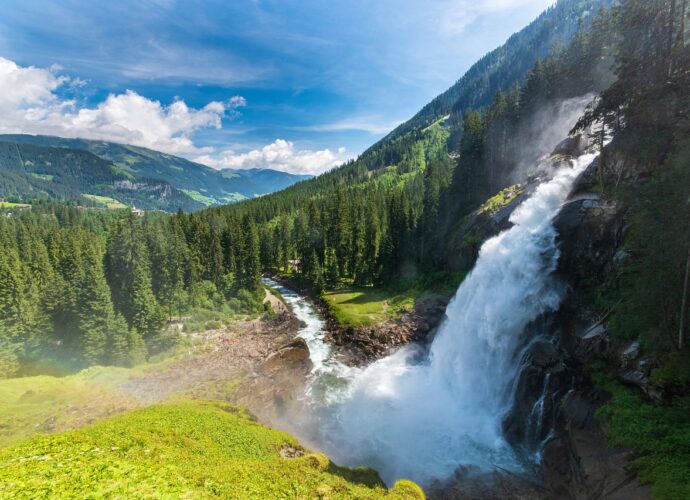 nature, waterfall, alps