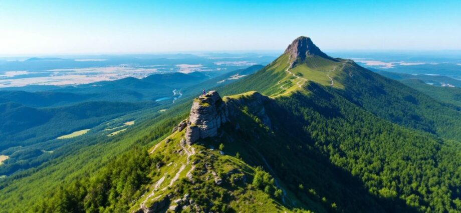 Der höchste Berg in Thüringen mit grünem Wald.