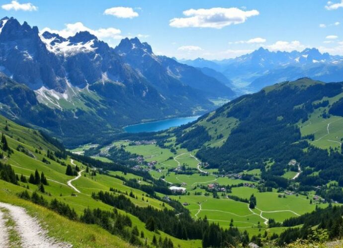 Alpenlandschaft mit Wanderweg und Berggipfeln