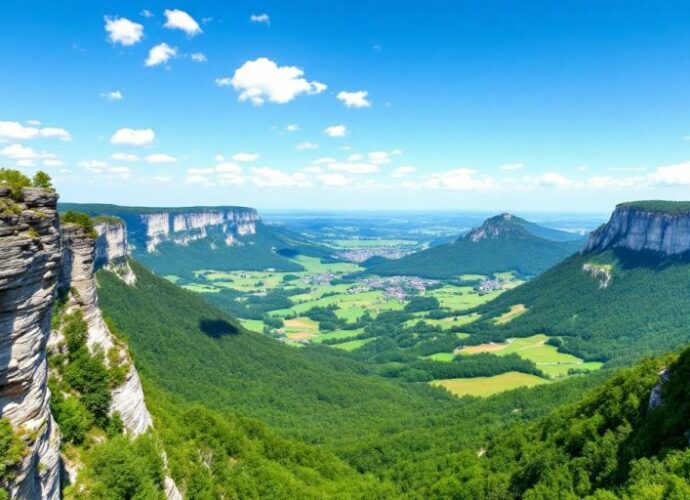 Blick von Schrammsteinaussicht auf die Landschaft.