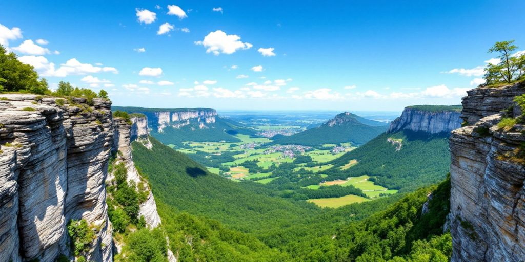 Blick von Schrammsteinaussicht auf die Landschaft.